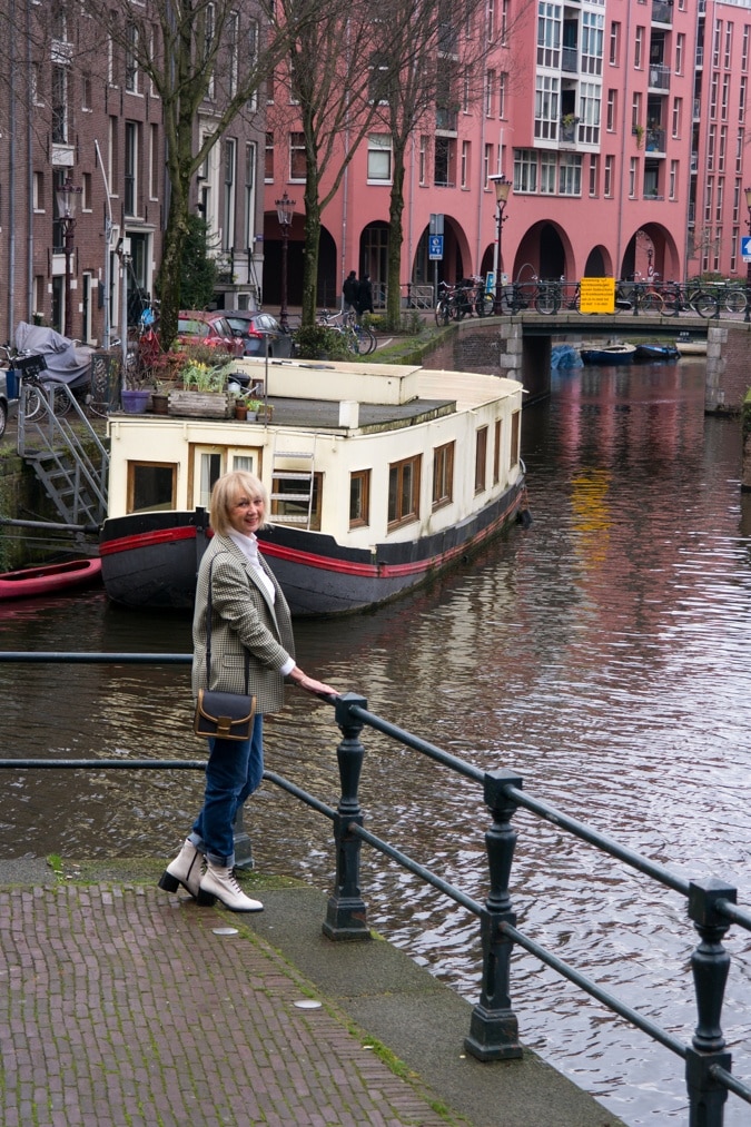 Green houndstooth blazer with boyfriend jeans