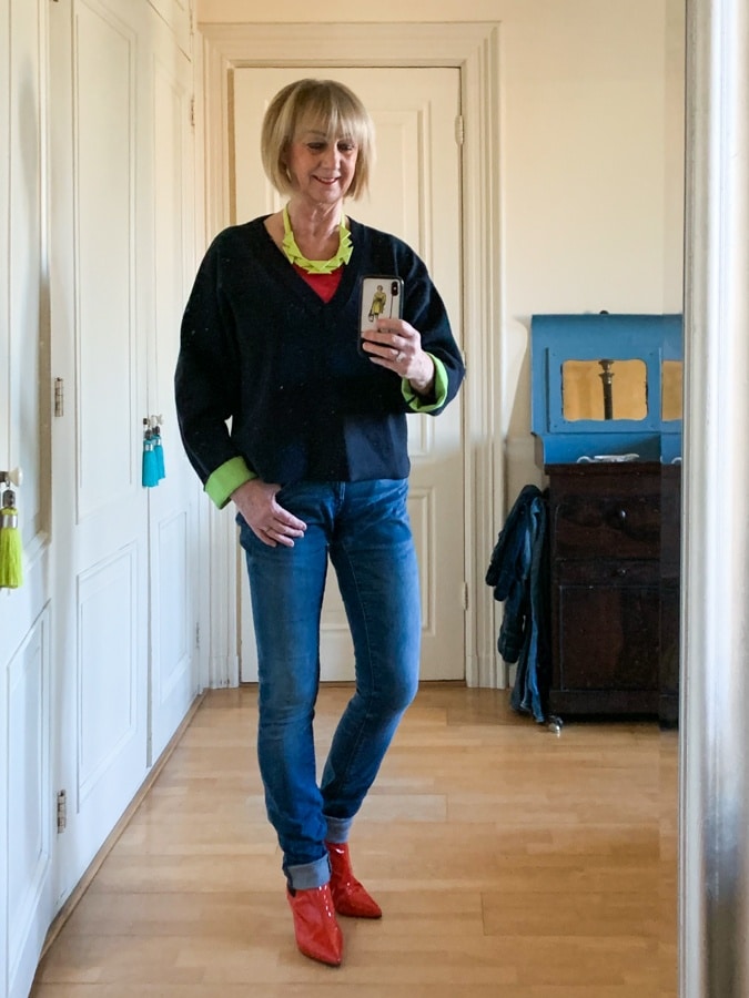 OODT Monday blue and lime sweater