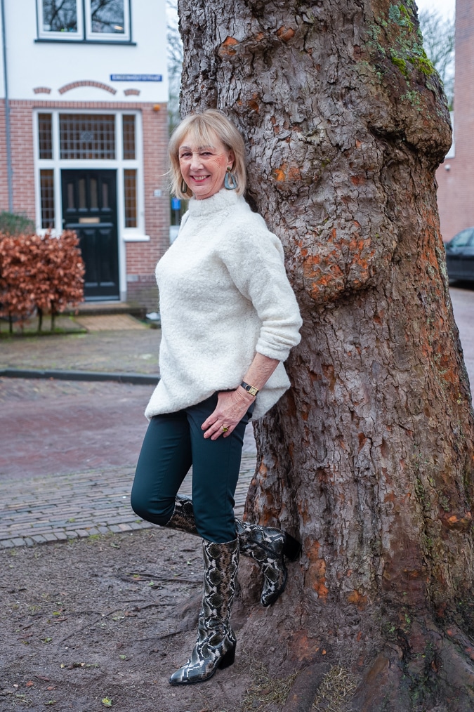 Python boots with an oversized jumper