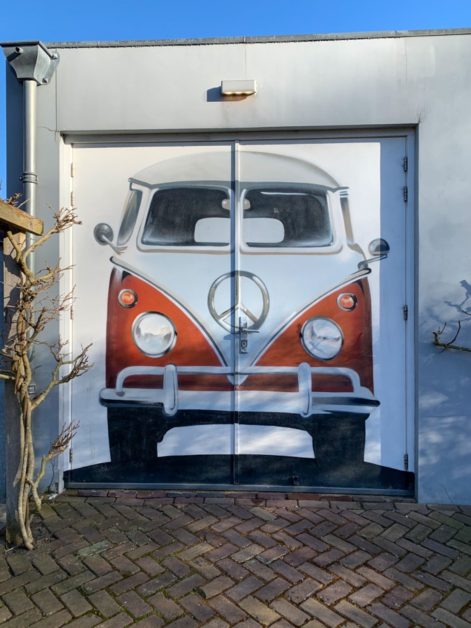 VW van on garage door