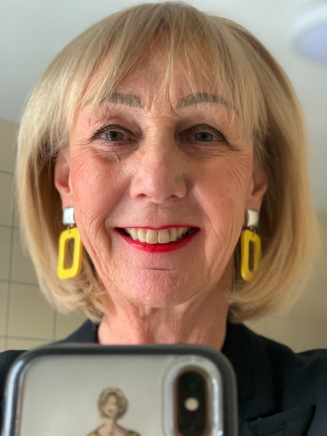 Yellow earrings with silver button by LaraDesign.nl