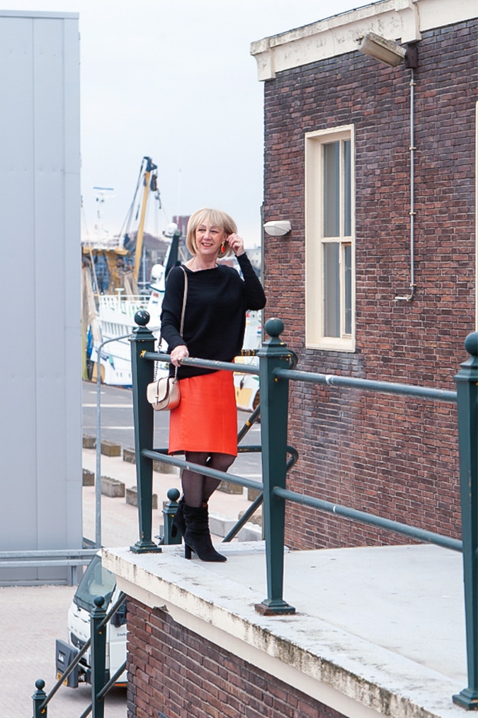 Orange leather skirt IJmuiden