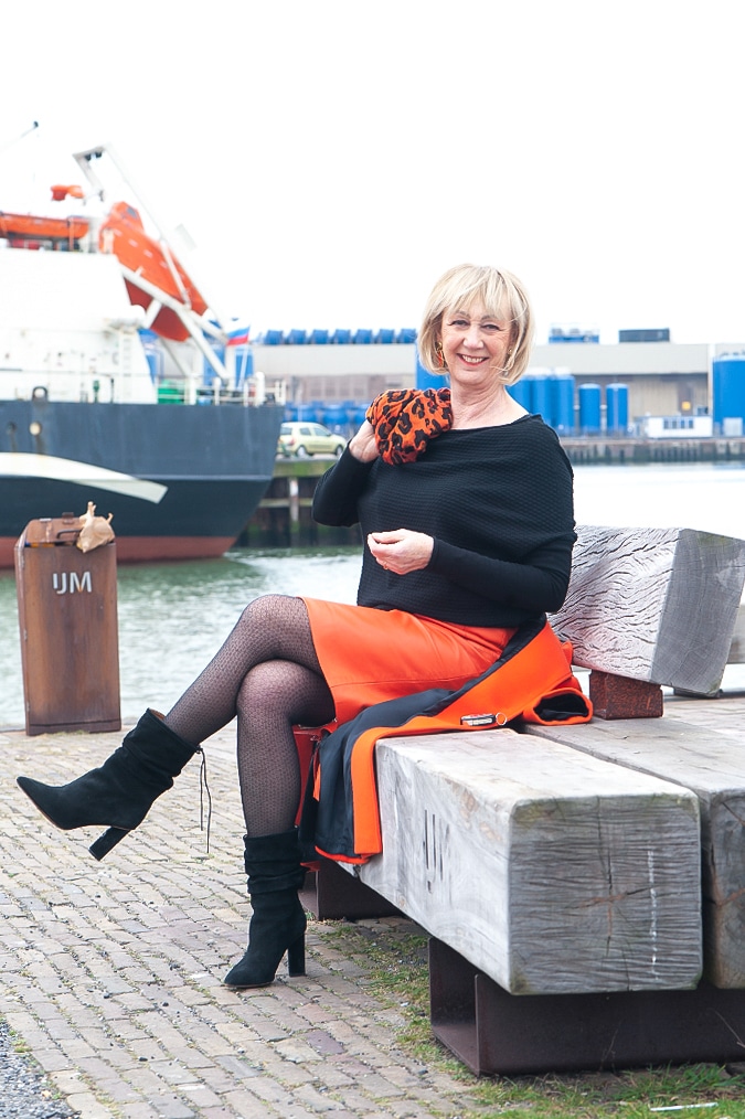 Orange leather skirt IJmuiden