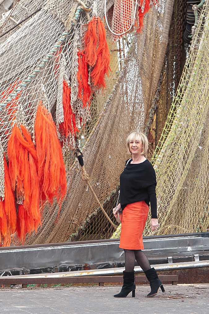 Orange leather skirt IJmuiden