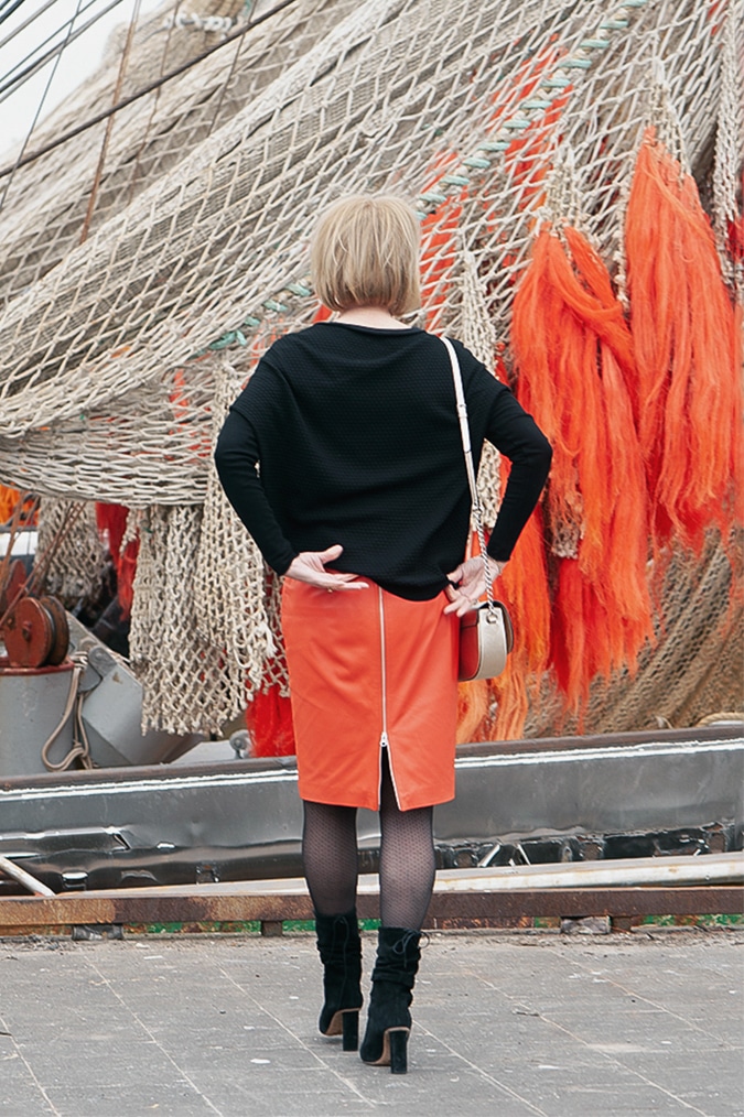 Orange leather skirt IJmuiden