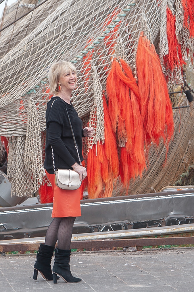 Orange leather skirt IJmuiden