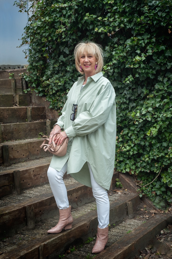 Oversized pastel green shirt