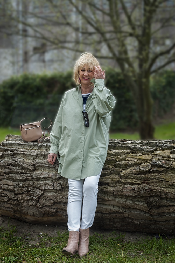 Oversized pastel green shirt