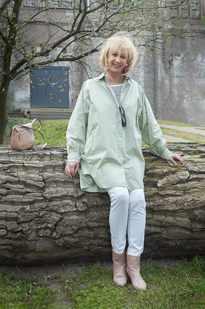 Oversized pastel green shirt