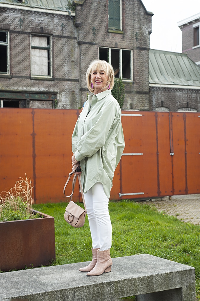 Oversized pastel green shirt