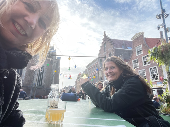 Kitty and me on a terrace in the wind