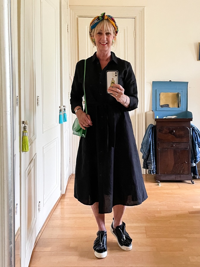 Black linen dress