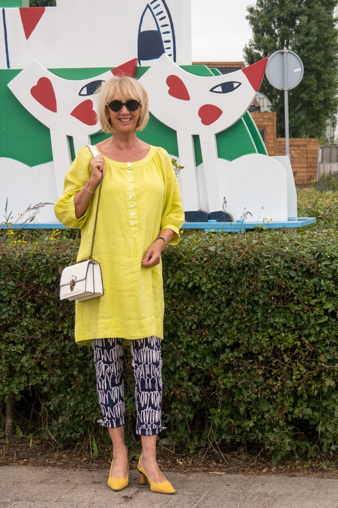 Blue patterned trousers