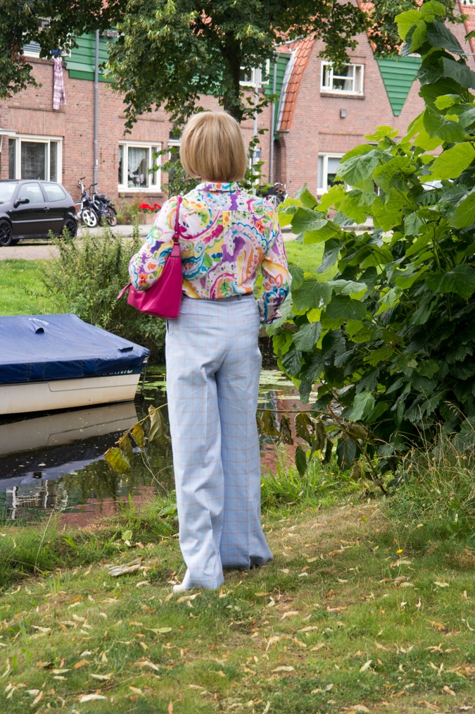 Wide blue trousers with cream perforated suede EIJK boots