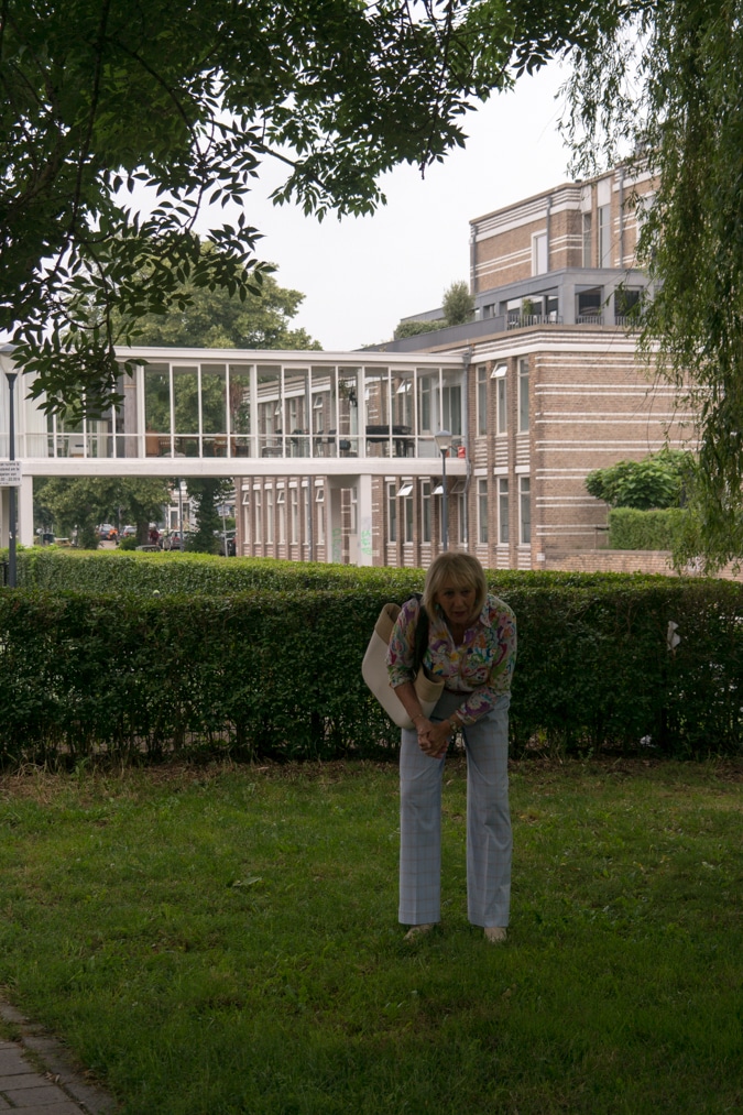 Wide blue trousers with cream perforated suede EIJK boots