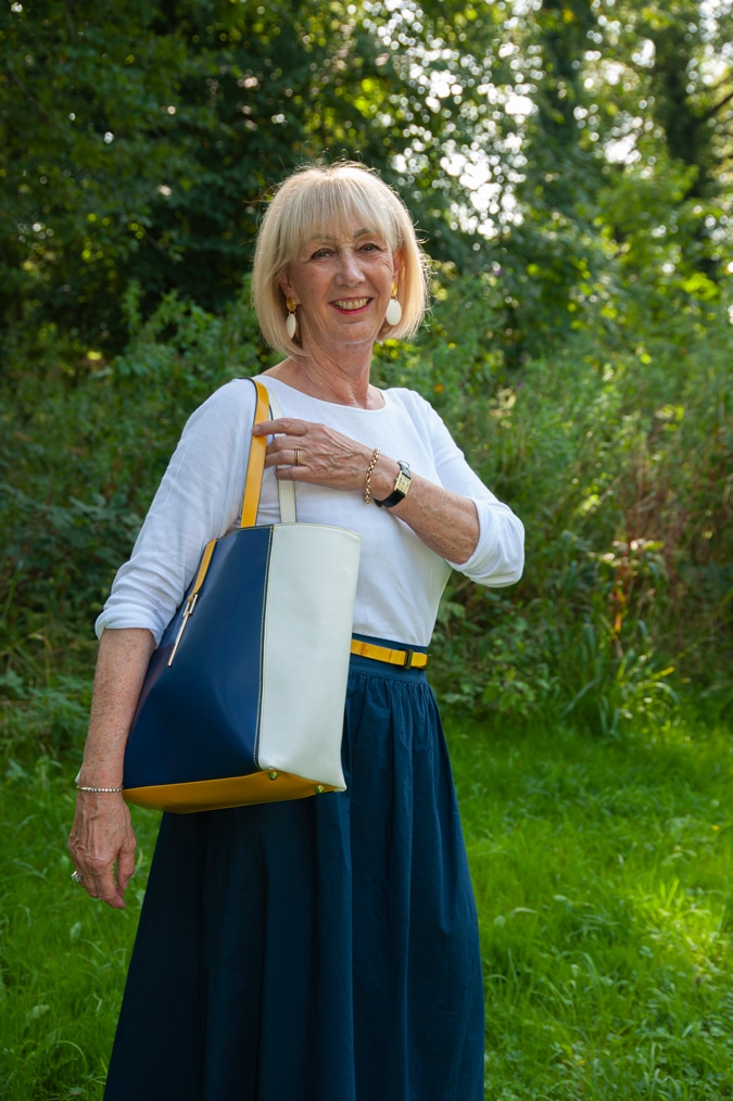Blue skirt with small yellow belt
