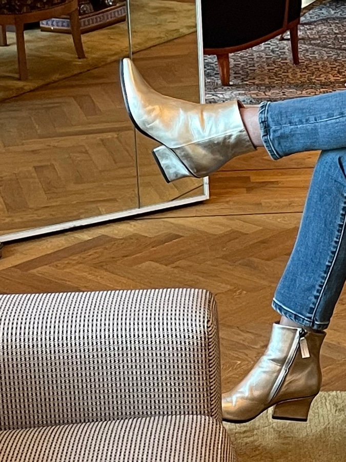 Champagne-coloured ankle boots