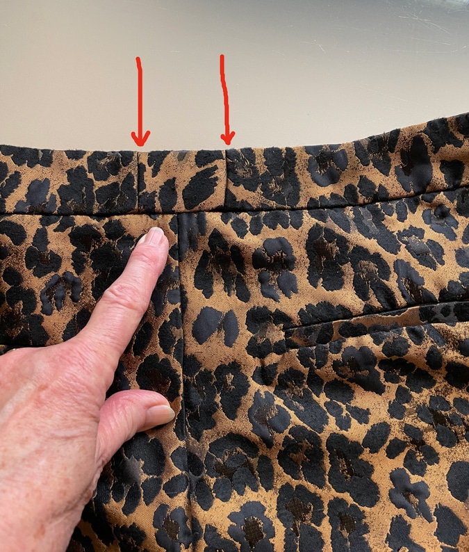 Work of the seamstress on my leopard print trousers