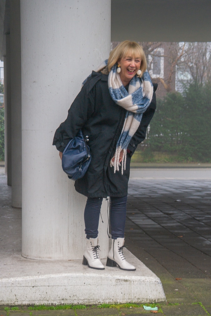 Black winter coat and me laughing