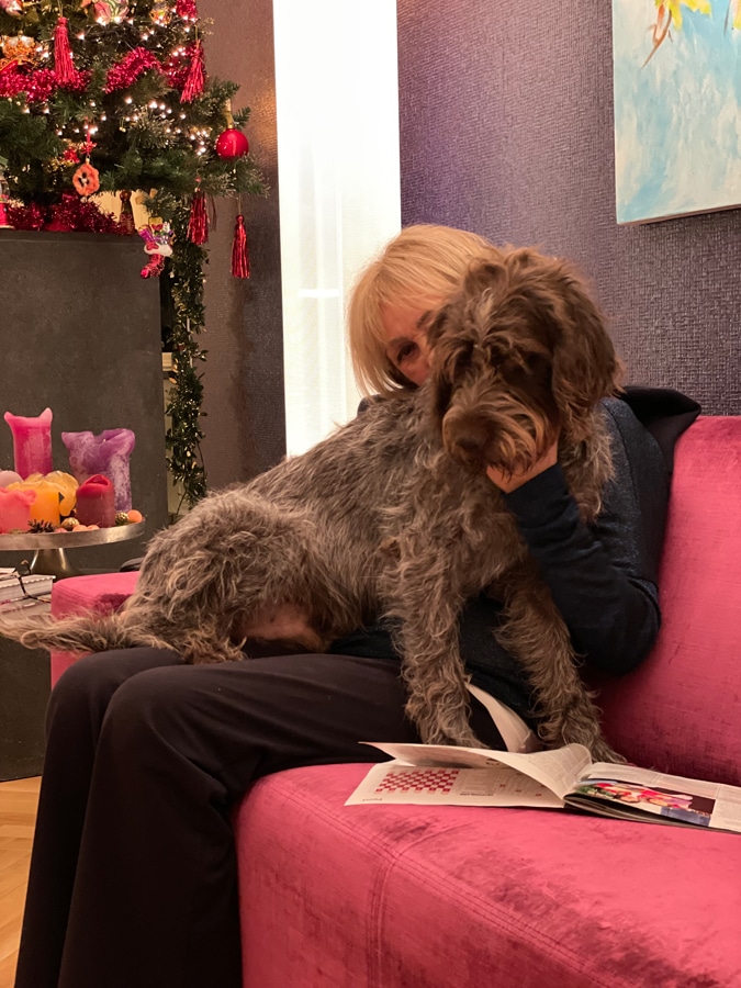 With Watson on the sofa