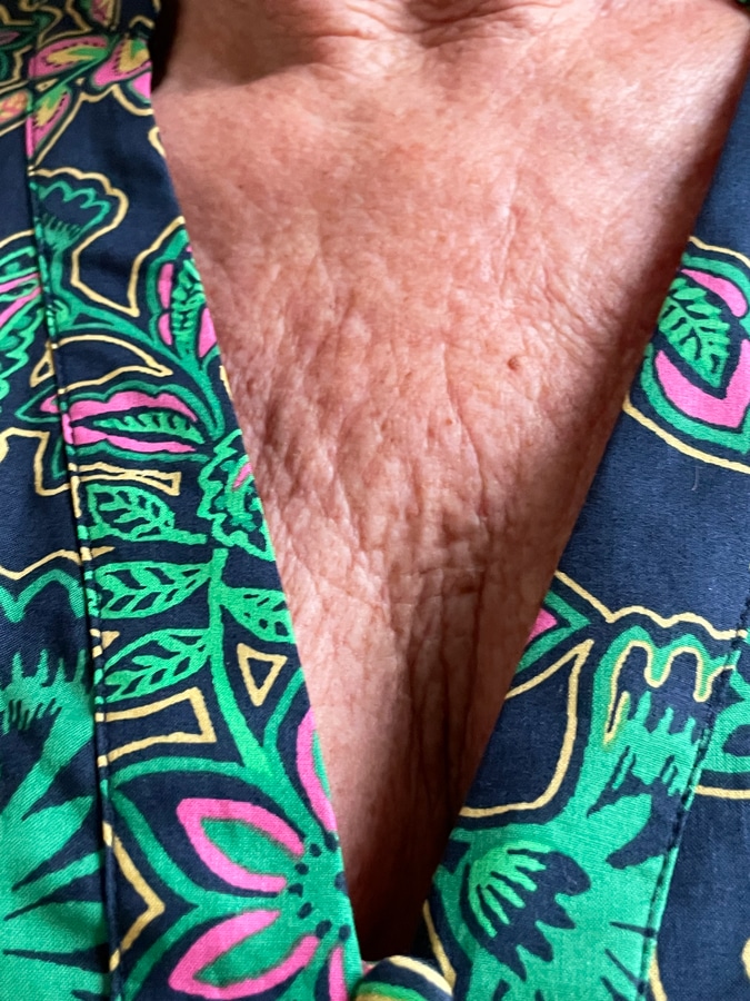 wrinkles above my paisley maxi dress