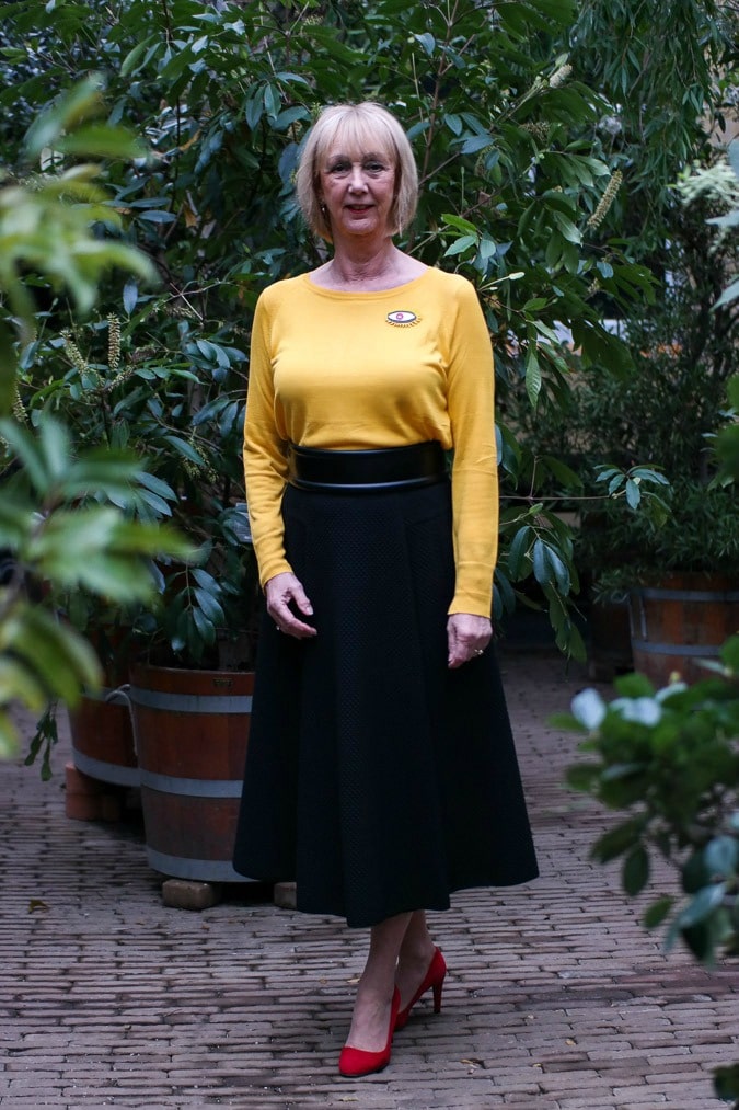 Flared black midi skirt