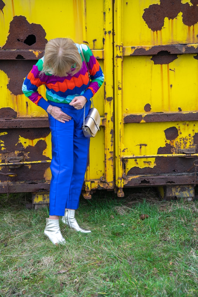 purple blue trousers