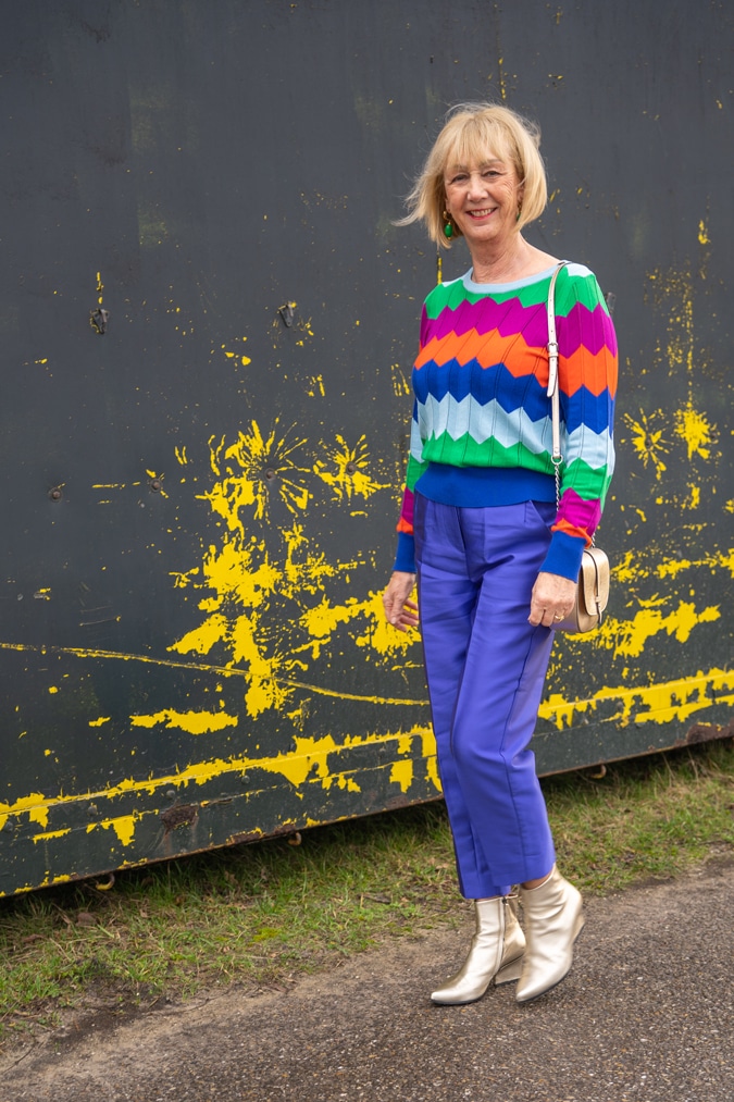 purple blue trousers