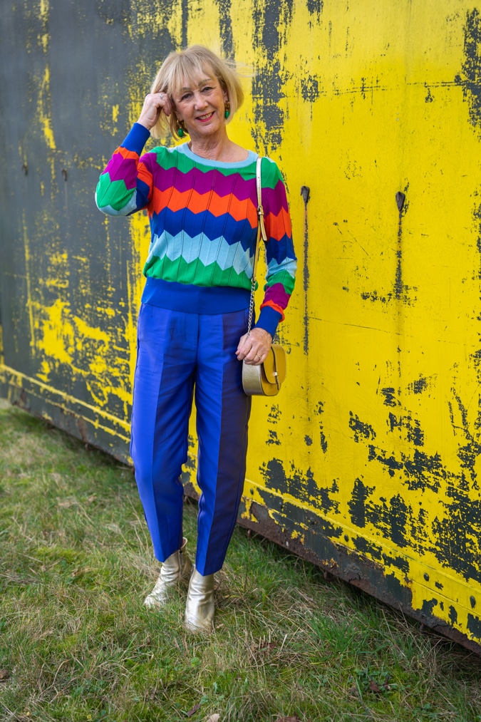 purple blue trousers