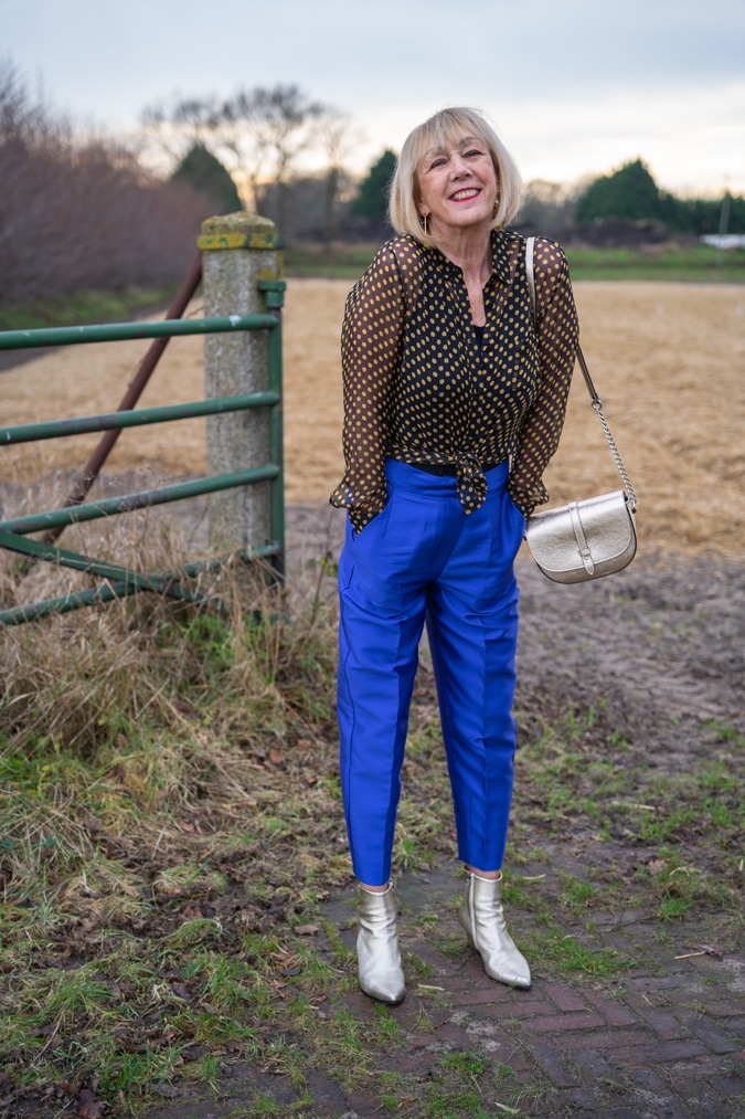 purple blue trousers