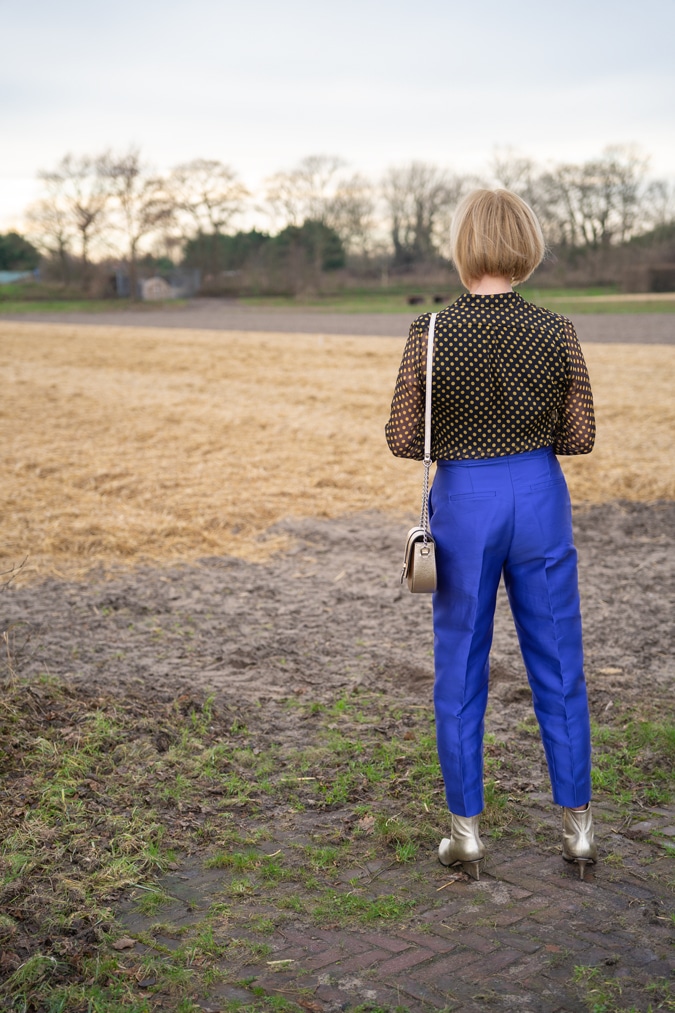 purple blue trousers