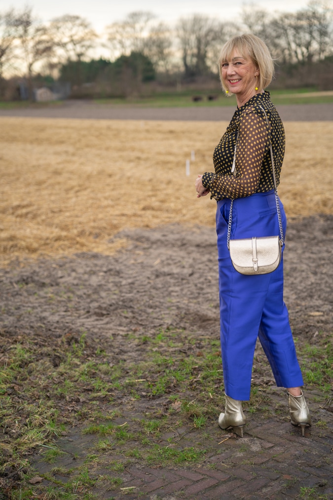 purple blue trousers