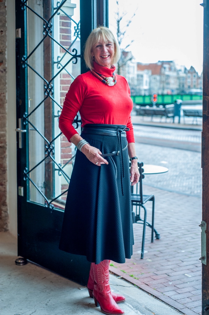 Flared black midi skirt