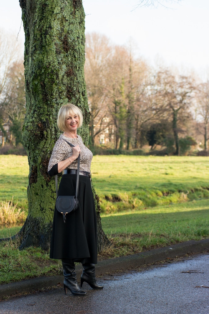 Flared black midi skirt