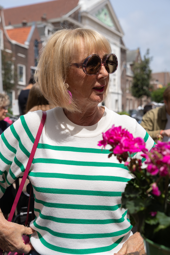 Green and white striped jumper