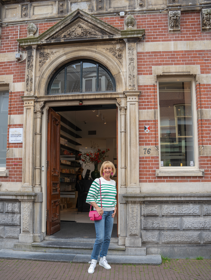 Green and white striped jumper