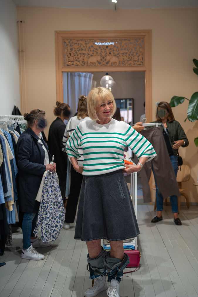 Green and white striped jumper