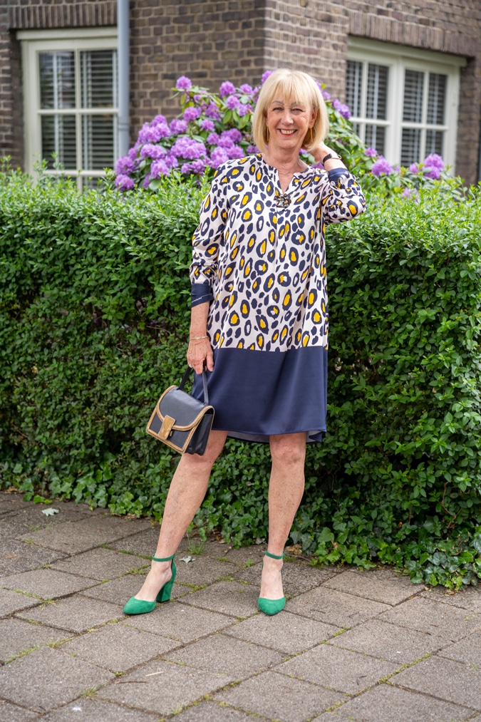 elegant dress in blue and yellow