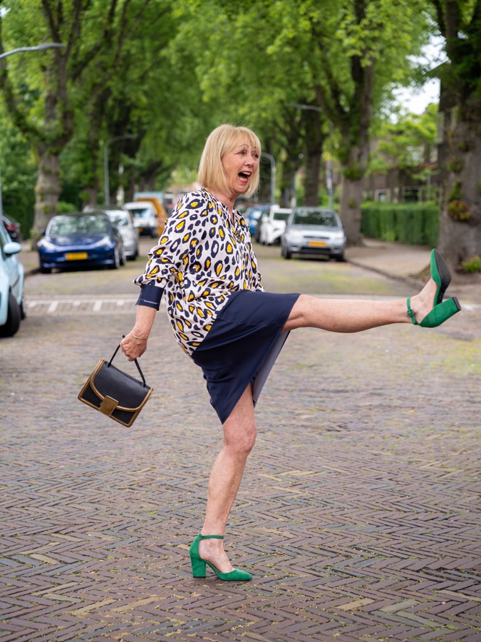 elegant dress in blue and yellow