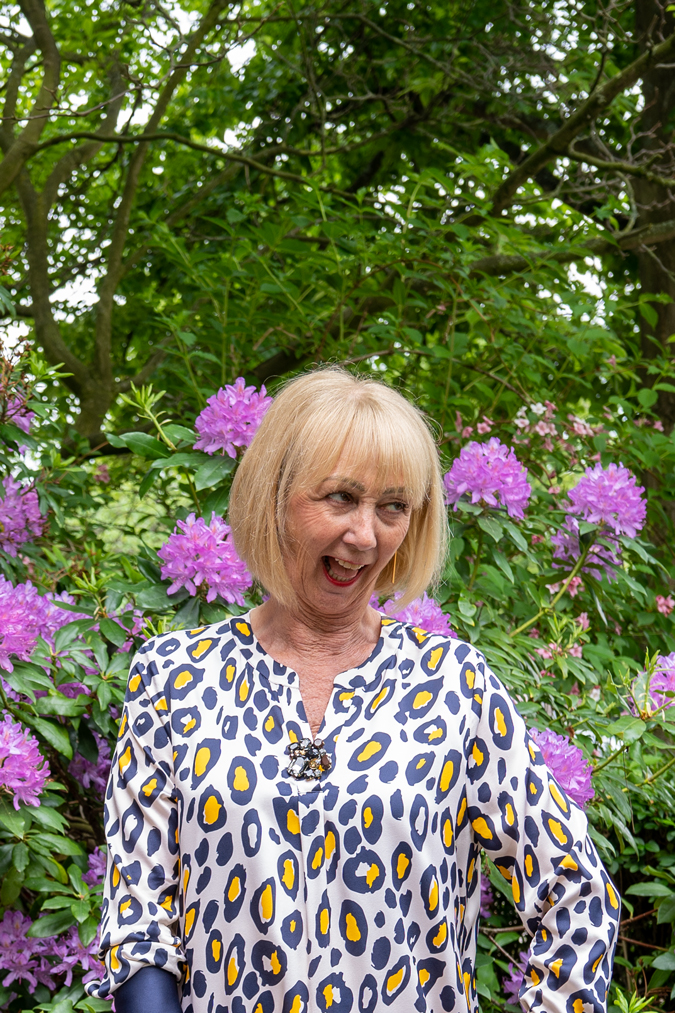 elegant dress in blue and yellow