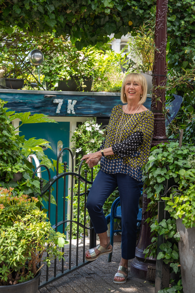 Kenzo top with blue trousers