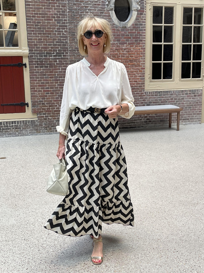 Black and cream zigzag maxi skirt