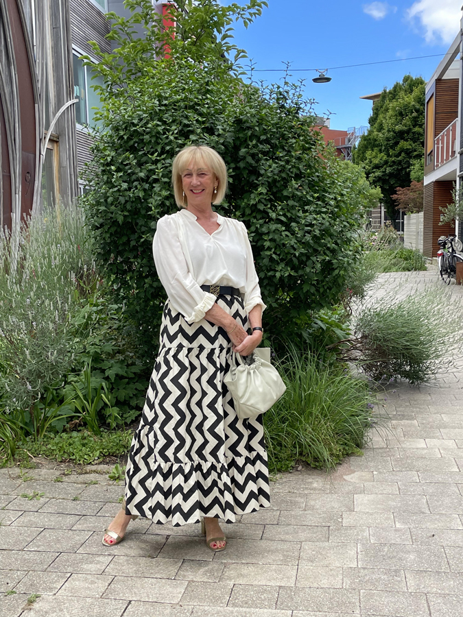 Black and cream zigzag maxi skirt