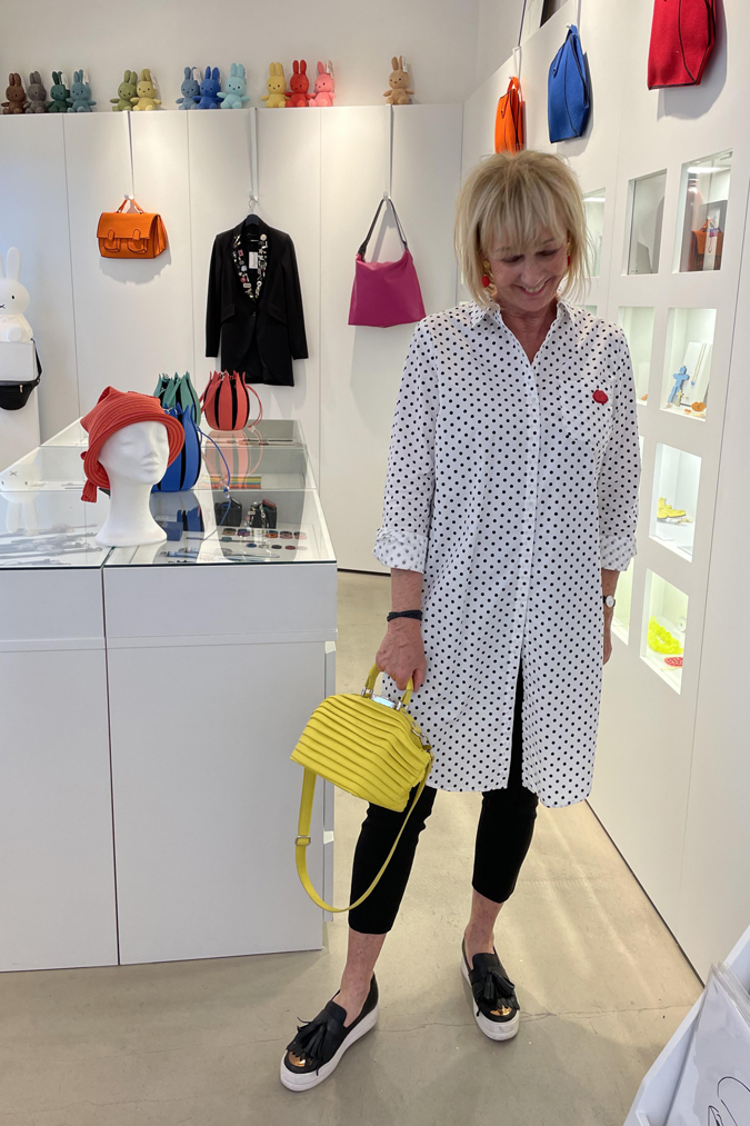 Polka dot dress with trousers