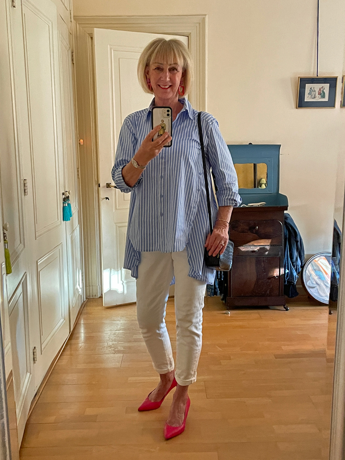 Blue and white striped shirt