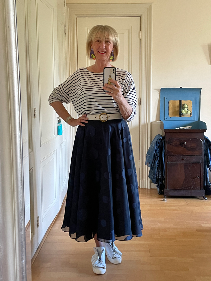 Wide blue maxi skirt