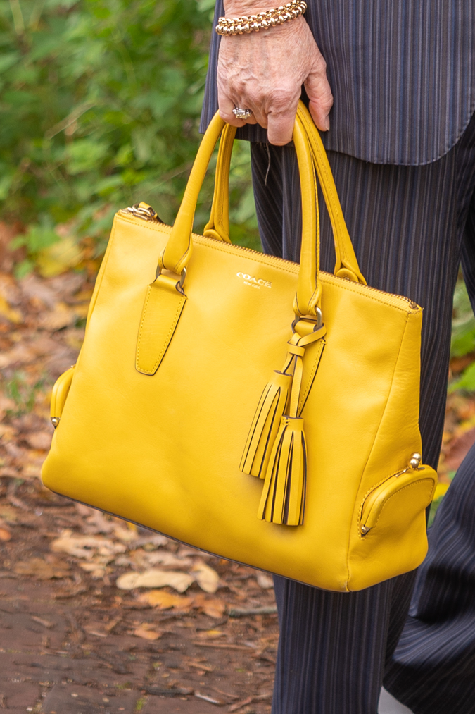 Coach bag with a men's suit