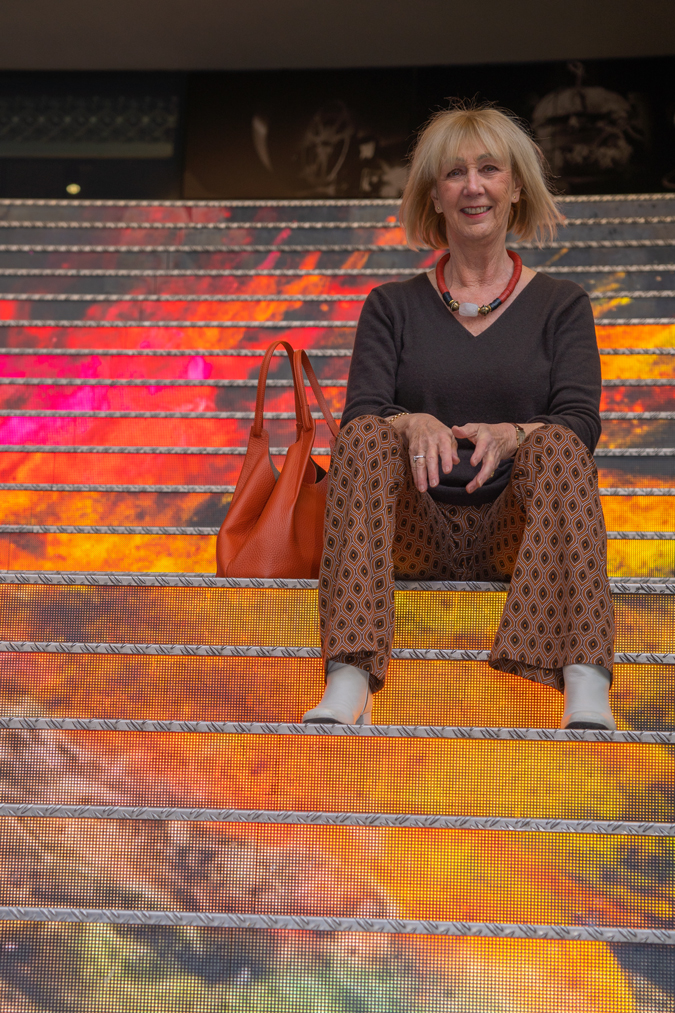 Brown jumper with patterned trousers
