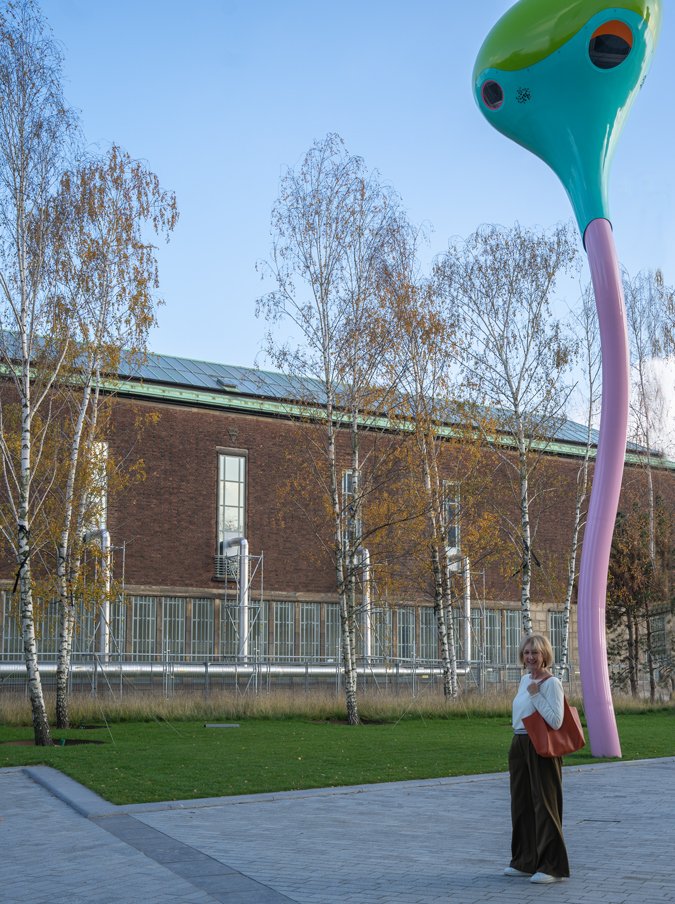 Olive coloured wide trousers