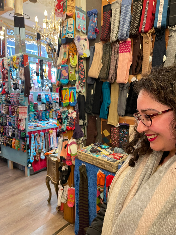 Selina in the socks shop